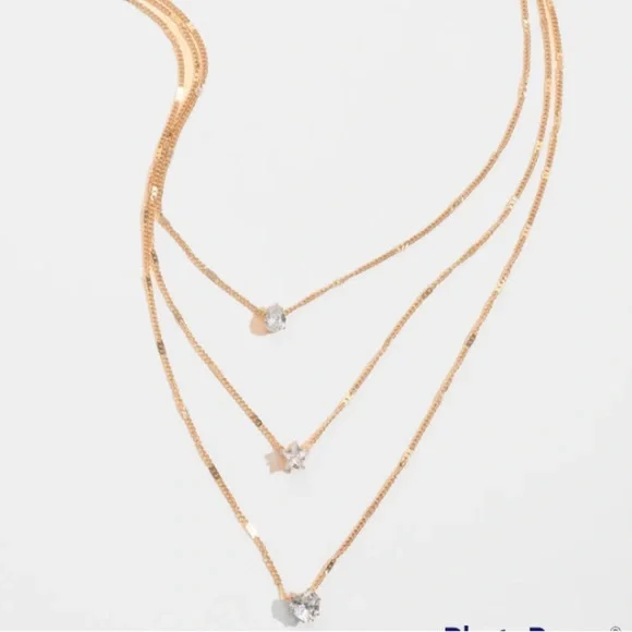 Layered Tiered Zircon Necklace Star, Heart Love, & Teardrop Gold Necklace - Picture 3 of 3